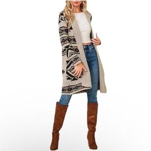 Aztec Southwestern Open Front Cardigan Rainbow multi Boho Cottagecore Sweater